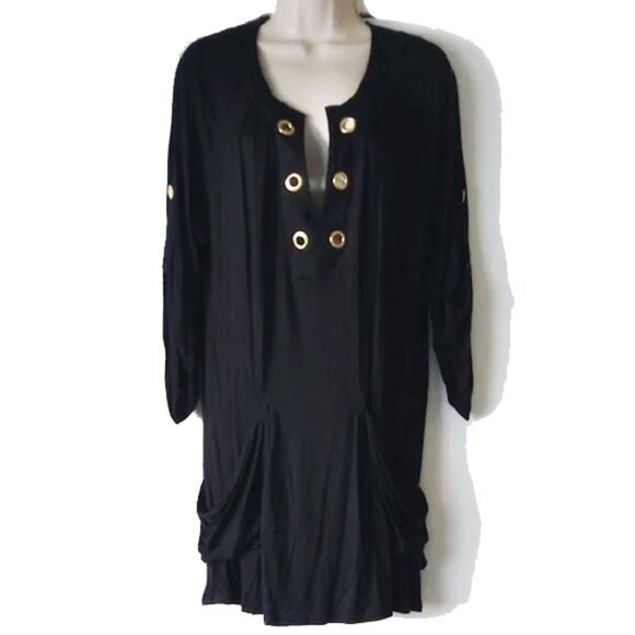 NWT Saint Tropez West Gold Grommet Tunic Swim Cover Up M Black - Picture 1 of 8
